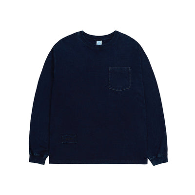 Playera Denim Azul Teñida Manga Larga con Bolsillo Decorativo para Hombre - Image 10