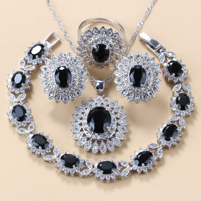 Conjunto de 4 Piezas: Anillo, Pulsera, Collar y Aretes de Granate con Circonia Cúbica - Image 21