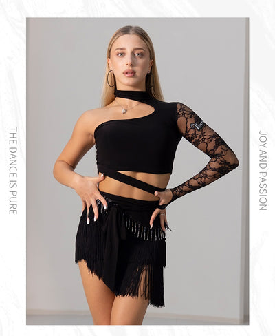 Conjunto de Danza Latina: Top con Encaje y Falda Corta con Borlas - Image 7