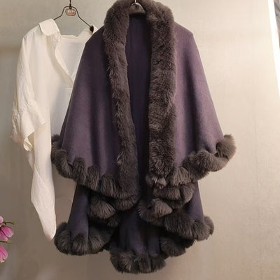 Capa Tejida Gruesa con Cuello de Pelaje para Otoño-Invierno - Image 6