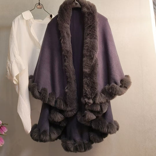 Capa Tejida Gruesa con Cuello de Pelaje para Otoño-Invierno - Image 6