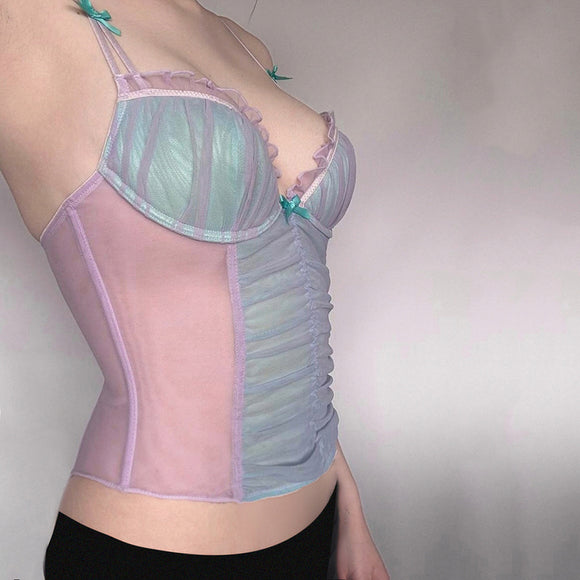 Chaleco Sling Mesh con Costuras en Contraste y Moño