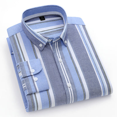 Camisa Oxford de Algodón a Rayas Antirruga para Hombre - Image 7