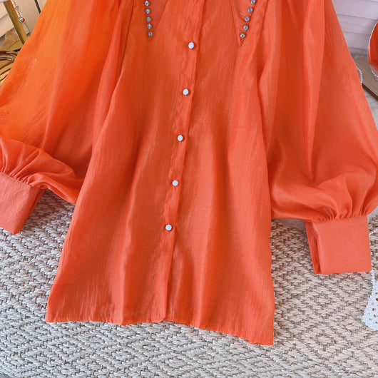Blusa Elegante para Mujer con Cristales y Mangas Linterna - Image 14