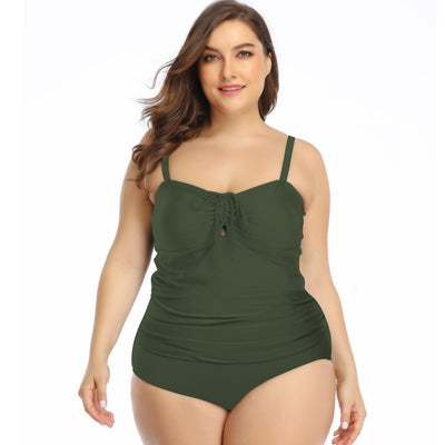 Bikini Talla Grande con Tirantes Fruncidos y Color Sólido - Image 12