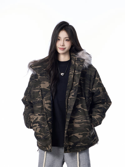 Chaqueta de Montaña con Cuello de Pelaje y Camuflaje - Image 14