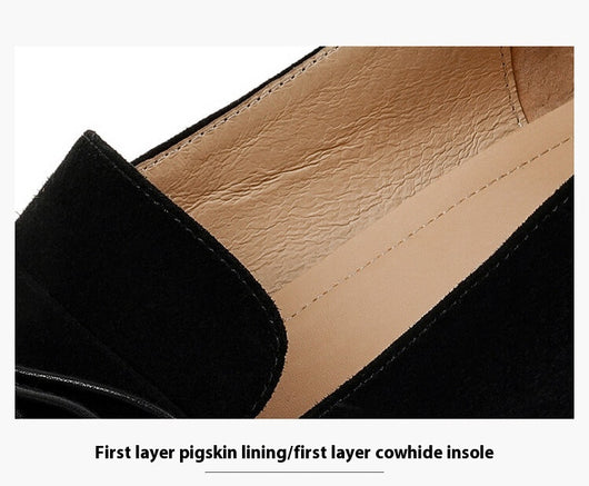 Zapatos de Tacón Grueso con Punta Cuadrada y Moño - Comodidad Premium en Cuero Dividido - Image 13