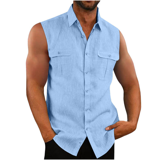 Camisa Hombre Algodón y Lino con Doble Bolsillo - Estilo Europeo y Americano - Image 11