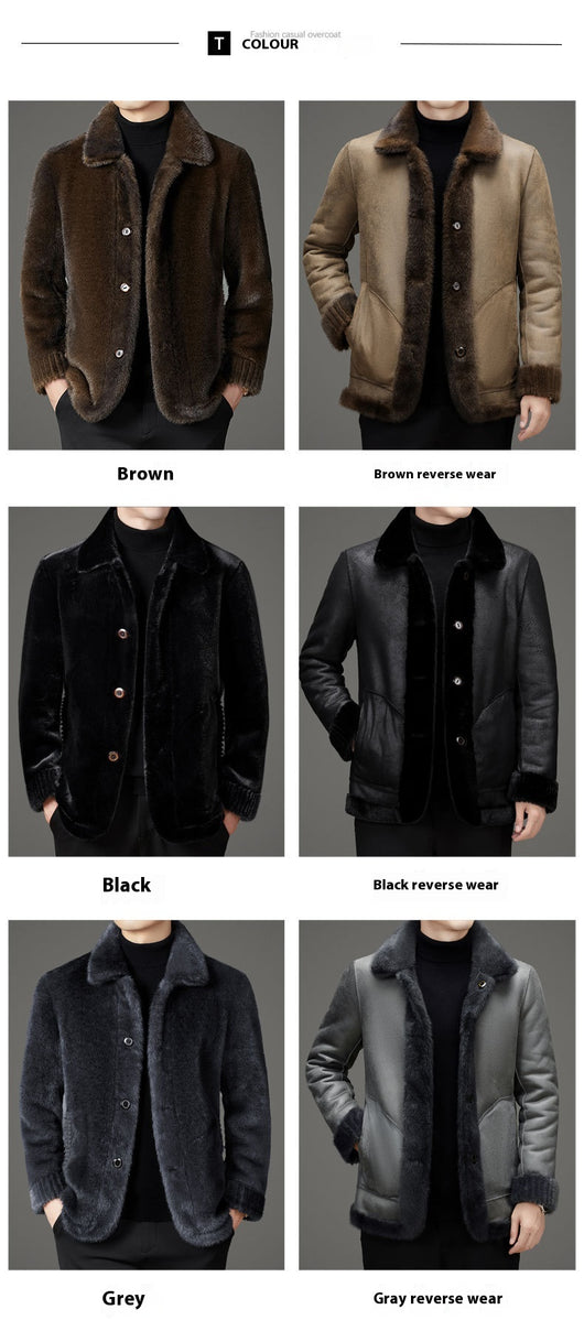 Abrigo de Invierno para Hombre con Cuello Solapa y Piel de Visón Dorado - Image 46