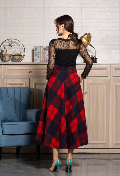Falda Plaid Cintura Alta Estilo A-Line para Invierno - Image 4