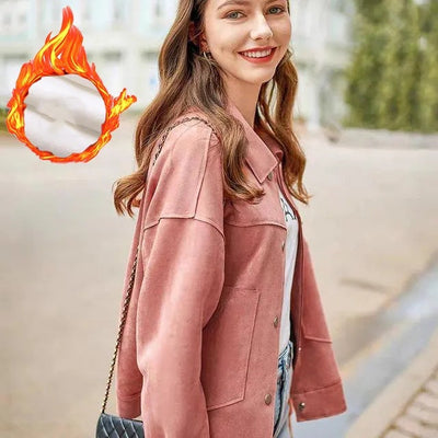 Chaqueta Corta de Ante Sintético con Forro Polar para Mujer - Image 9