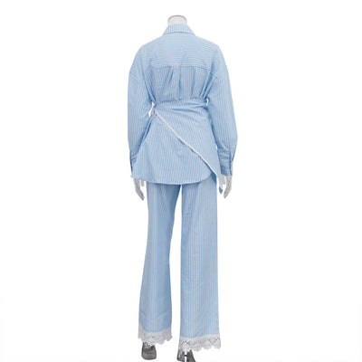 Conjunto de 3 Piezas: Camisa Casual a Rayas con Solapa y Pantalón Ancho - Image 21