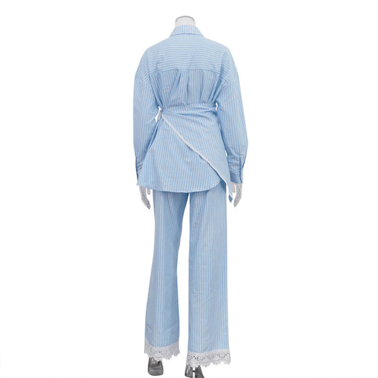 Conjunto de 3 Piezas: Camisa Casual a Rayas con Solapa y Pantalón Ancho - Image 21