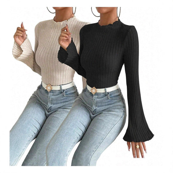Blusa Manga Larga Cuello Redondo Rayas Texturizadas Ajuste Slim