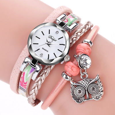 Pulsera Reloj con Dije de Búho Tejido a Mano