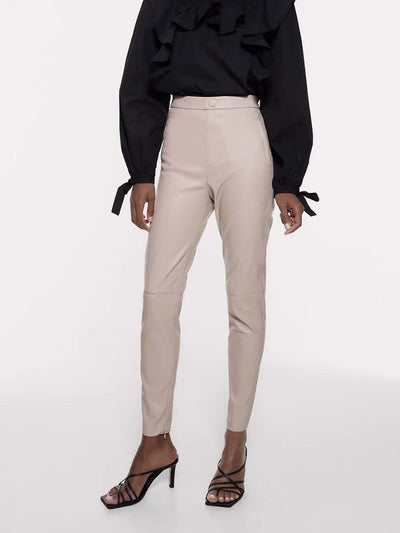 Pantalones de Cuero con Abertura Lateral - Diseño Versátil Todo Uso - Image 10