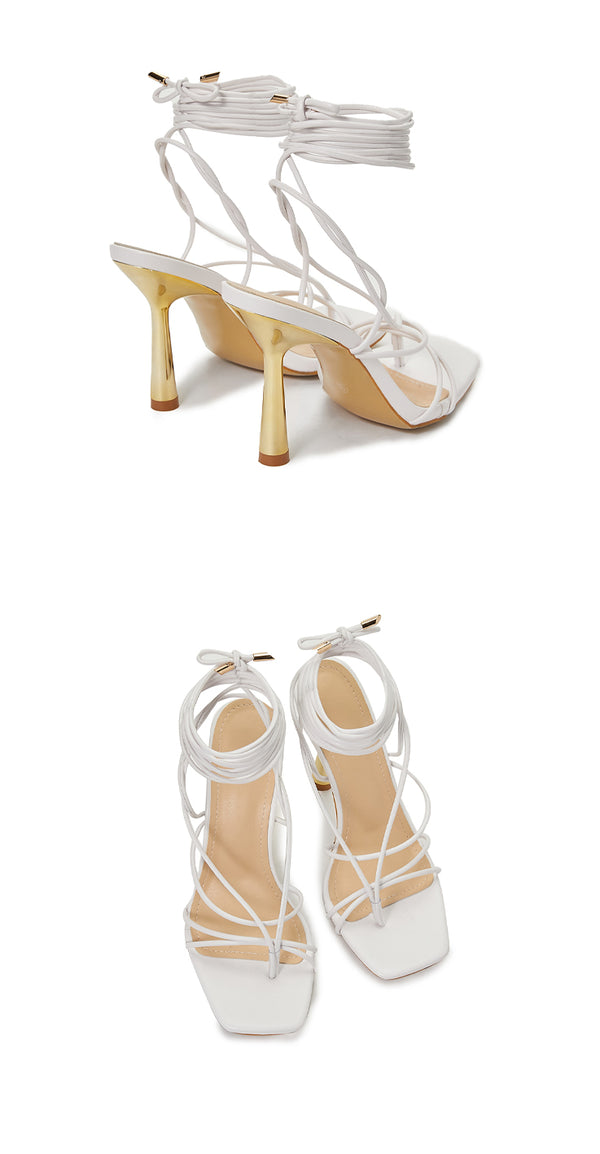 Sandalias Romanas Estilo Gladiador con Talón Metálico Cuadrado y Tiras Cruzadas para Mujer Talla Grande