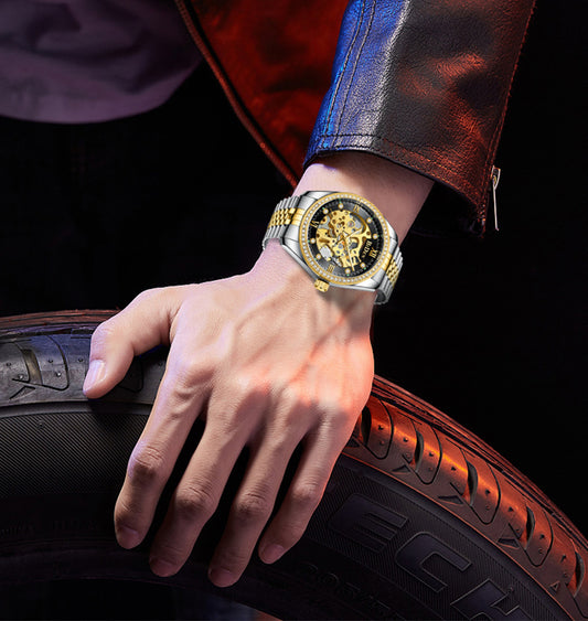 Reloj de Acero Inoxidable con Diamantes y Correa Sólida