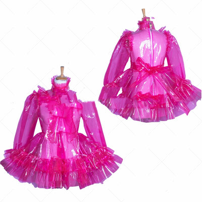 Vestido Transparente de Doncella en PVC Rojo Rosa