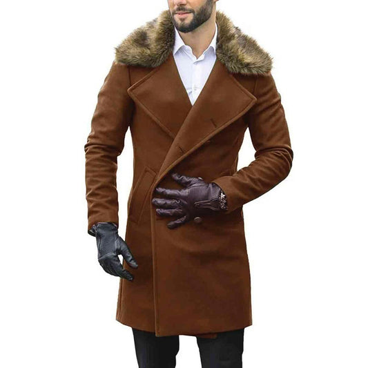Abrigo de Lana Doble Botonadura con Cuello de Piel para Hombre - Image 2