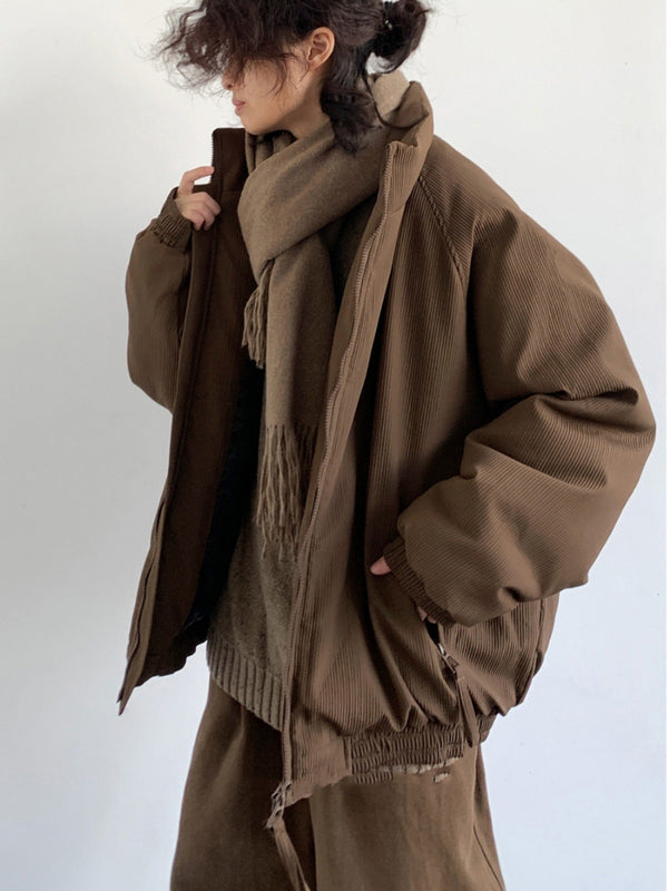 Abrigo Acolchado de Rayas Verticales - Chaqueta Retro Versátil