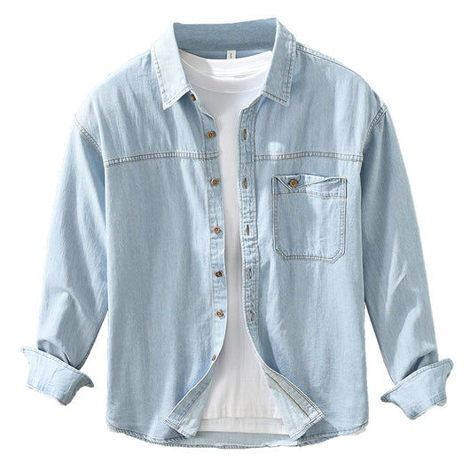 Camisa Denim Retro Estilo Japonés Manga Larga para Hombre - Image 4