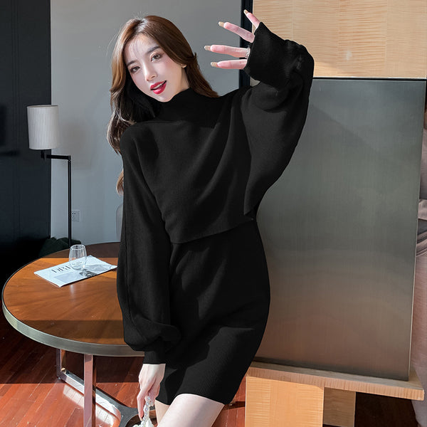 Conjunto de Dos Piezas: Vestido Tejido con Capa y Blusa de Manga Larga - Image 3