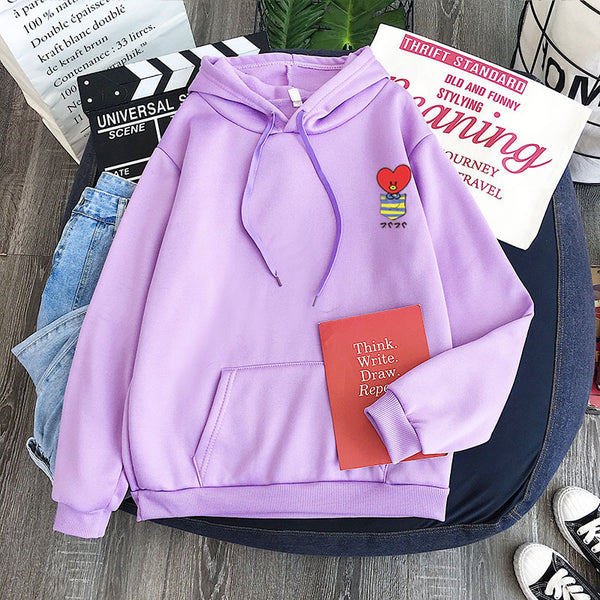 Sudadera de Pareja con Bolsillos Falsos y Patrón de Muñecas - Colores Pastel Personalizables