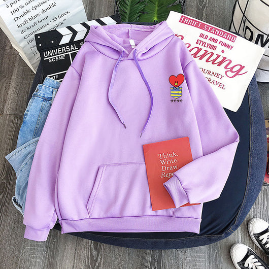 Sudadera de Pareja con Bolsillos Falsos y Patrón de Muñecas - Colores Pastel Personalizables
