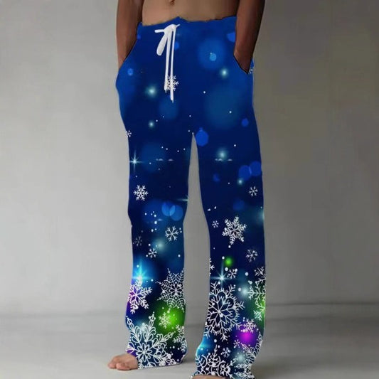 Pantalones Casuales Navideños con Estampado Santa Claus y Cintura Ajustable