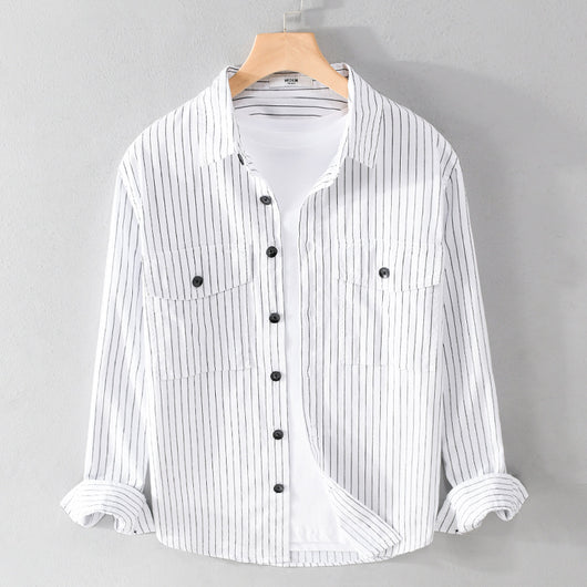 Camisa Manga Larga a Rayas para Hombre - Forro Térmico Primavera Otoño - Image 14