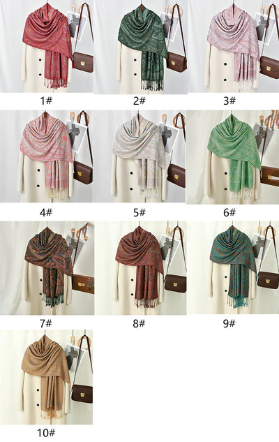 Chal Grueso Estampado Cachemira con Borlas para Mujer - Image 14