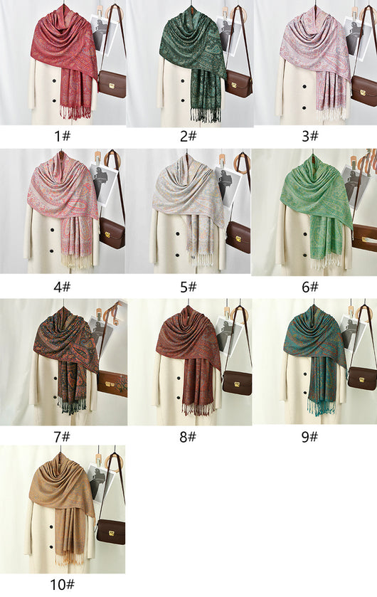 Chal Grueso Estampado Cachemira con Borlas para Mujer - Image 14