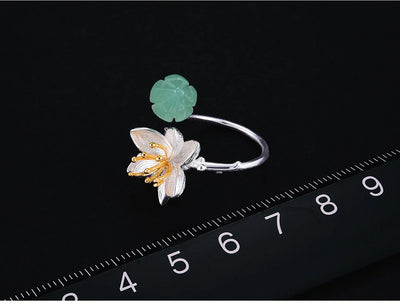 Anillo de Plata Esterlina con Jade Lotus Estilo Vintage - Image 10