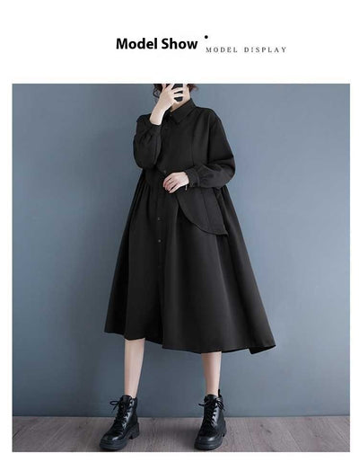 Vestido Camisero Negro Estilo Hepburn Irregulares - Image 11