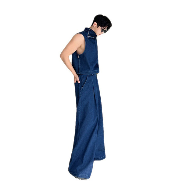 Chaleco Denim con Cuello Parado - Conjunto Perfil Jeans