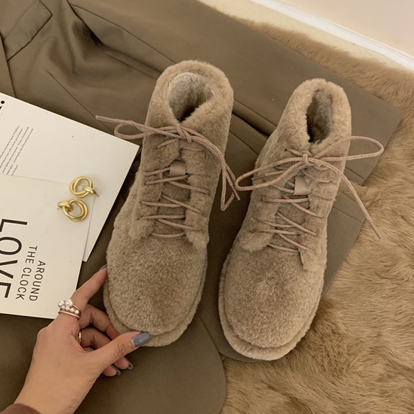 Zapatos de Algodón Cálidos con Forro de Lana y Pelaje Grueso