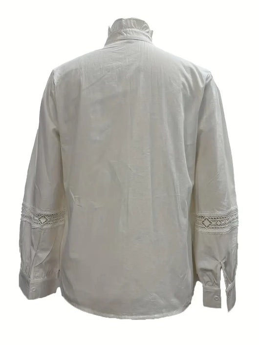Blusa Blanca Elegante con Escote en V y Detalles de Encaje - Image 3