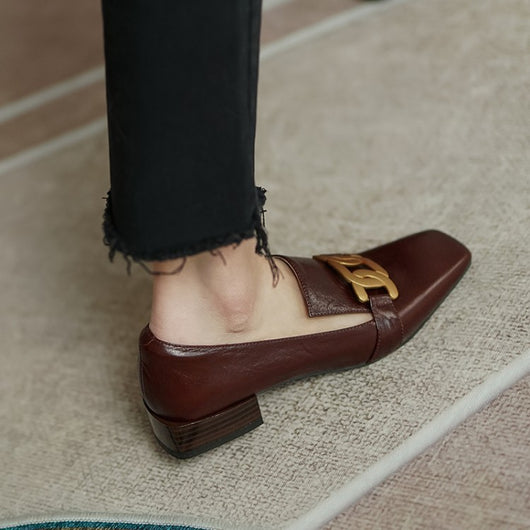Zapatos de Cuero Marrón Retro con Punta Cuadrada y Tacón Bajo para Mujer - Image 8