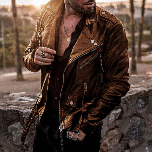 Chaqueta de Cuero para Motociclista Slim Fit con Cuello Alzado - Image 2