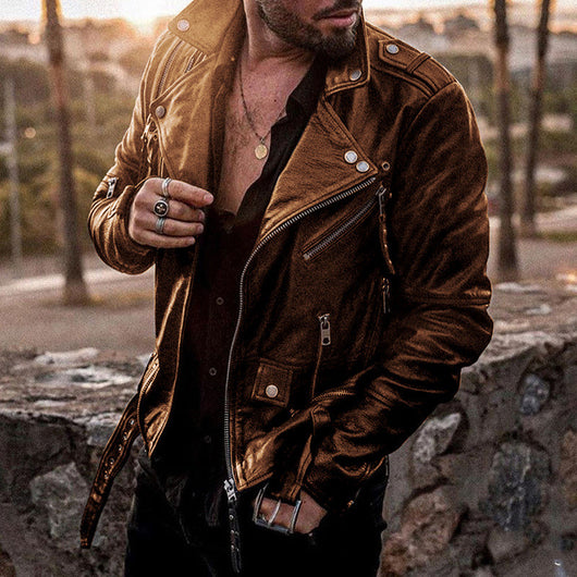 Chaqueta de Cuero para Motociclista Slim Fit con Cuello Alzado - Image 2