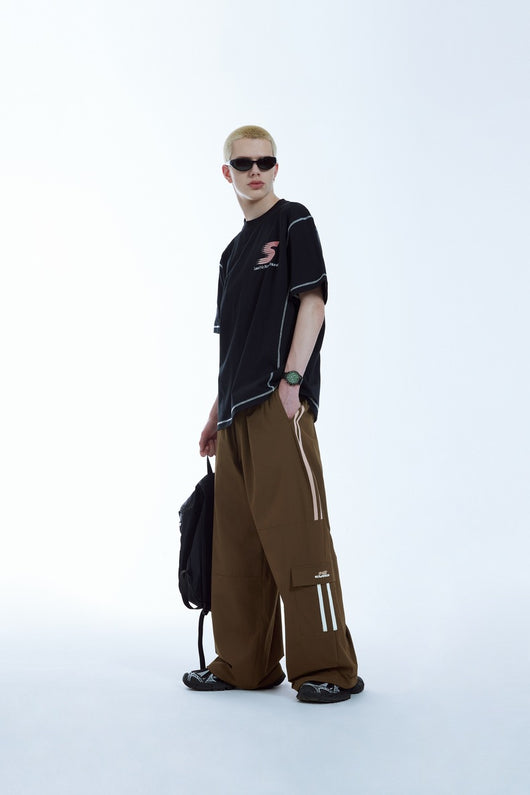 Pantalones Anchos con Rayas Laterales y Parches de Contraste - Estilo Retro Casual - Image 8