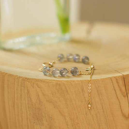 Pulsera de Cuarzo Aguamarina y Cristal Dorado para Mujer