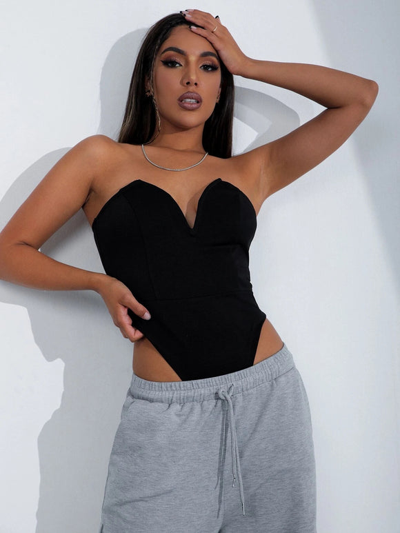 Blusa Ajustada Escote V Efecto Reductor - Body Moldeador Mujer
