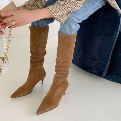 Botas de Ante Francés para Mujer Tacón Stiletto Marrón - Image 7