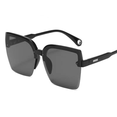 Brown rimless square sunglasses with gradient grey-pink lenses and cream temples with gold-tone accents. - Image 3