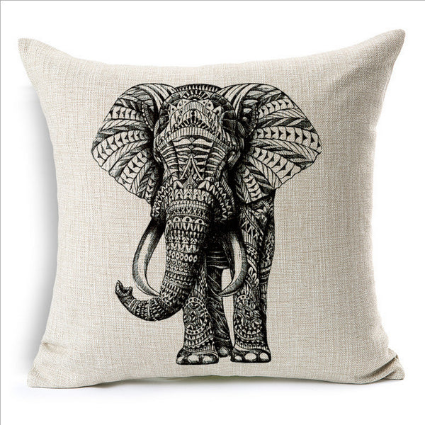 Funda de Almohada Elefante en Algodón y Lino