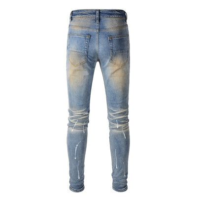 Jeans Vintage con Parches de Strass y Tinta Splash - Estilo Europeo Americano - Image 9