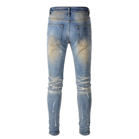 Jeans Vintage con Parches de Strass y Tinta Splash - Estilo Europeo Americano - Image 9