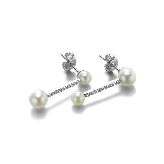 Aretes de Plata Esterlina con Perla y Diseño Geométrico Minimalista - Image 5